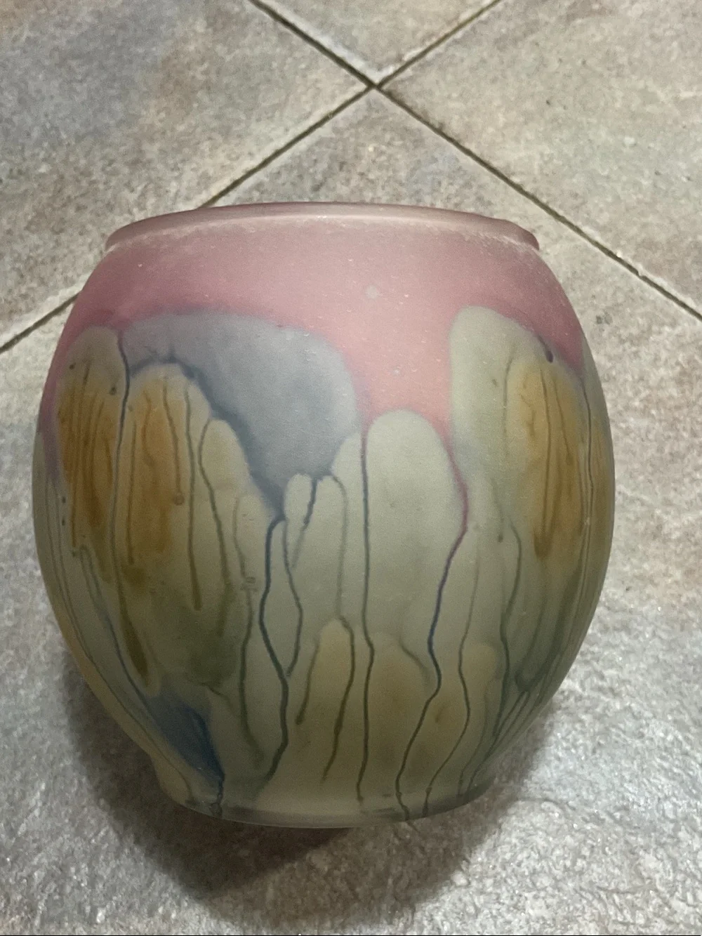 Pink and Pastel Floral-Pattern Glass Vase